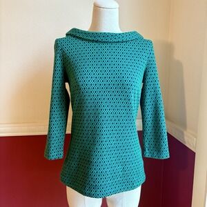 Boden Bessie jacquard teal blue vintage-inspired top